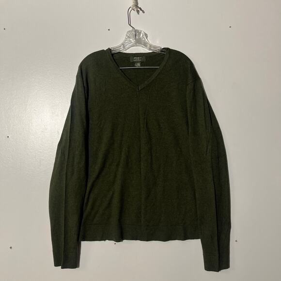 Eddie Bauer Cotton Cashmere V Neck Green Pullover Sweater Men's Size Large - Picture 1 of 6